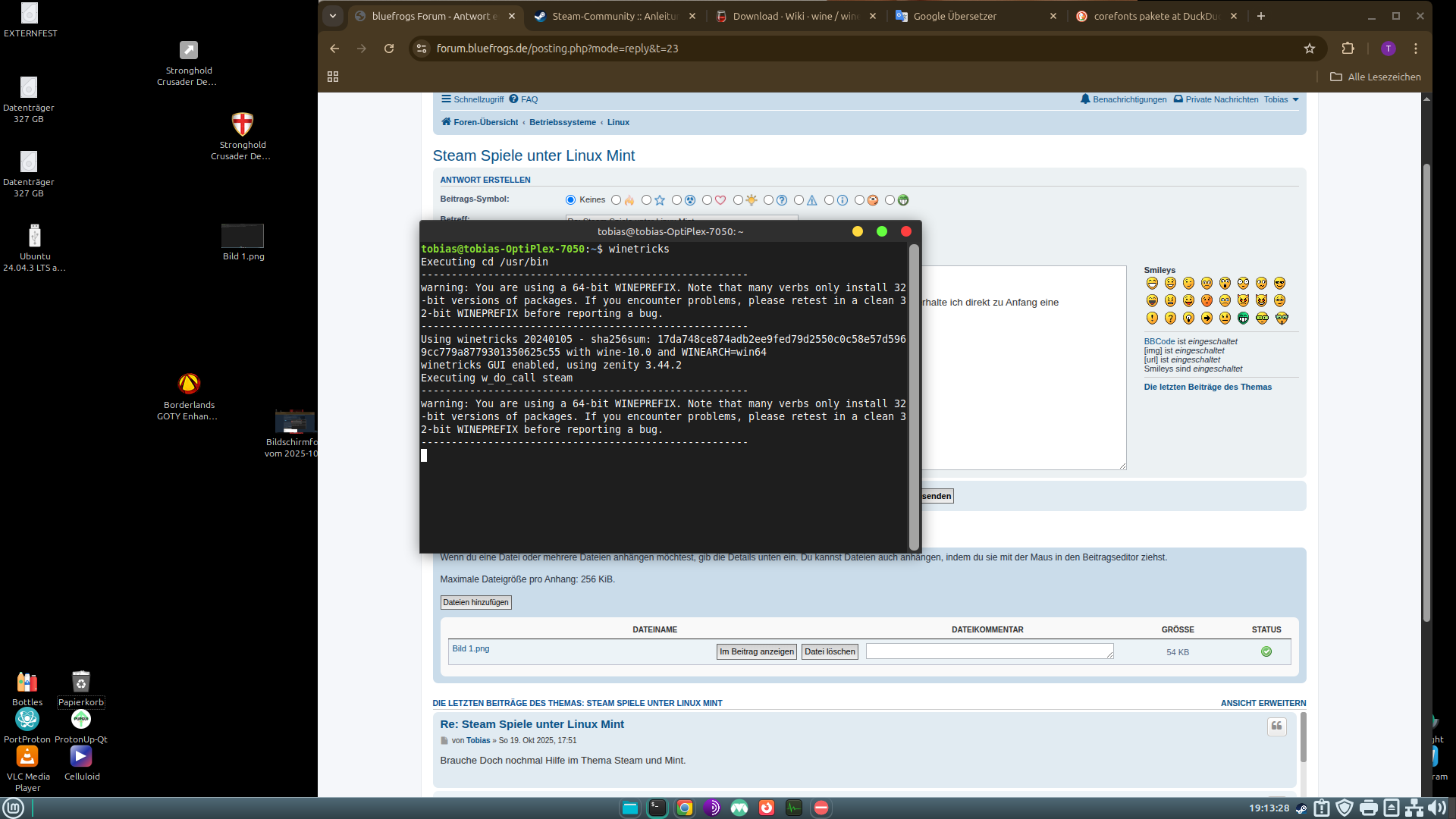 Ausschnitt (Terminal) vor der Installation von Steam